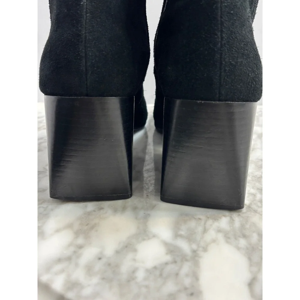 Blondo Salome Waterproof Ankle Boots 7.5M Black Suede Block Heel Chic City Wear